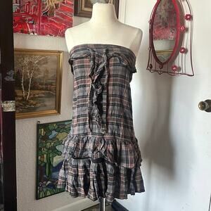 pierre marie fashion gray brown plaid sleeveless dress